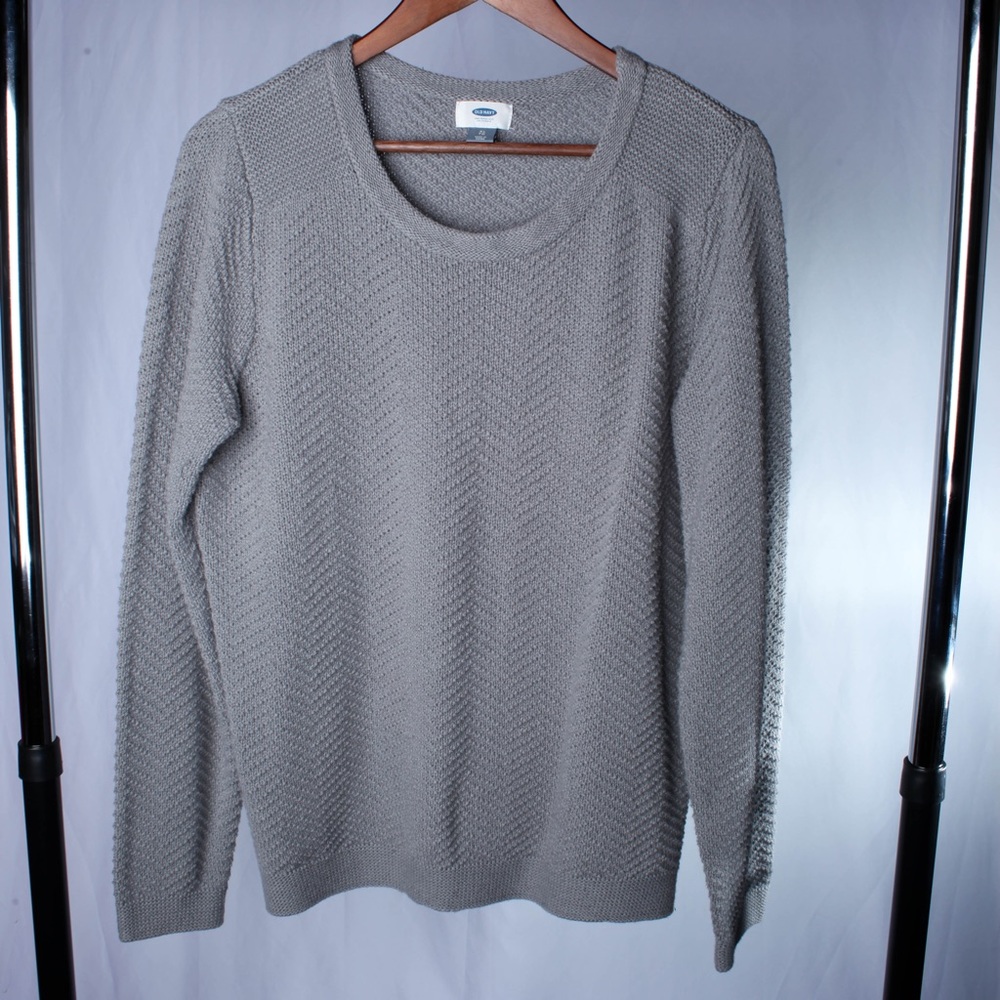 OLD NAVY Heathered Gray Chevron Stitch Sweater Long Sleeve Crew Neck Womens XL